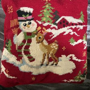 Excellent condition Vintage needlepoint Christmas pillow from 1991 Cottage Core